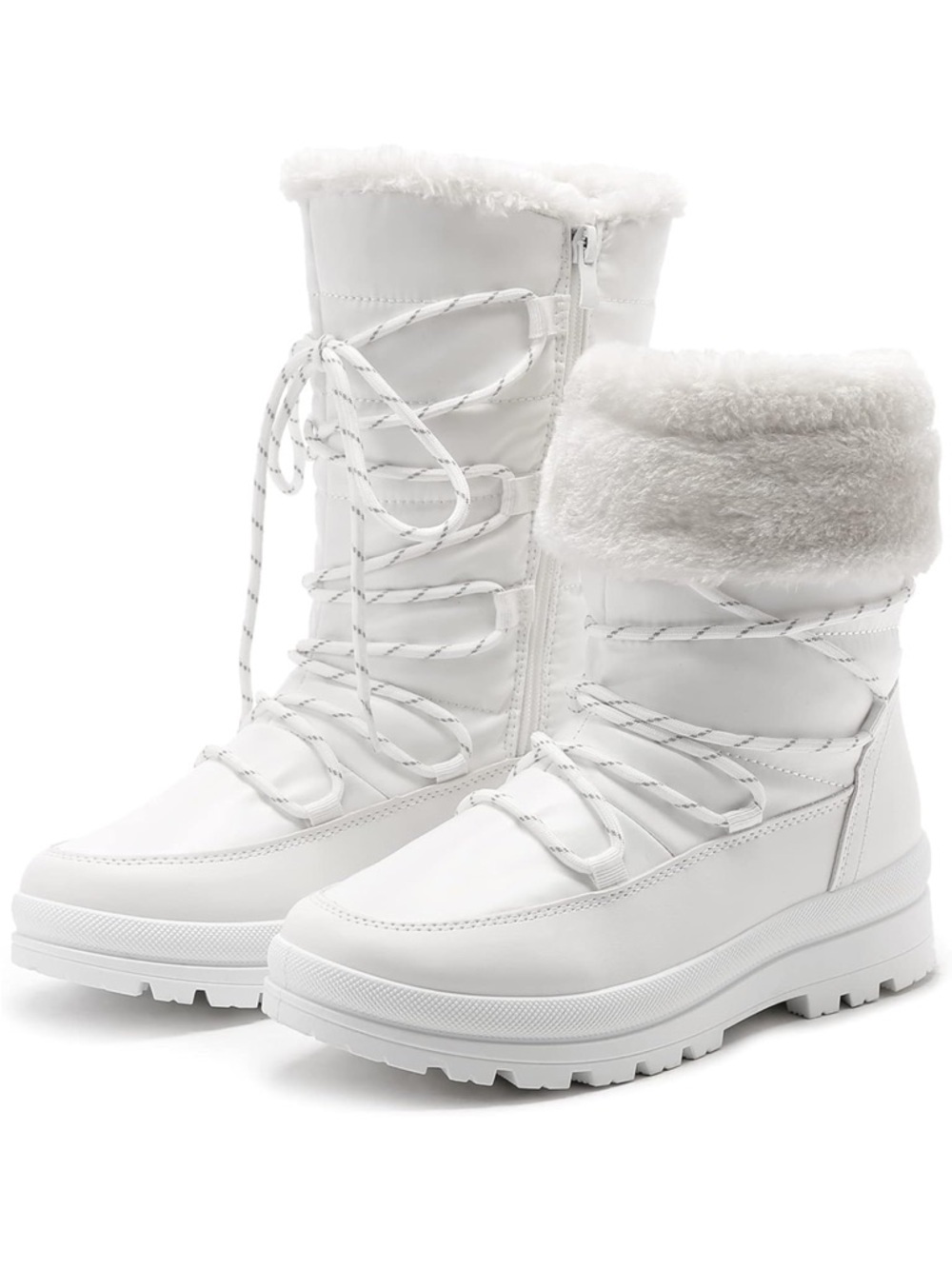 Wish White Faux Fur Lace-Up Winter Ankle Boots
